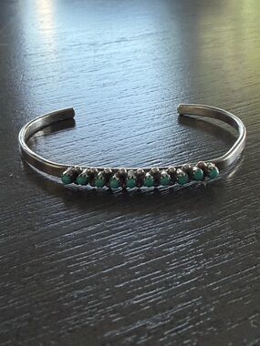 Vintage 1970s Sterling Silver Petite/Child Cuff Bracelet with Turquoise Stones